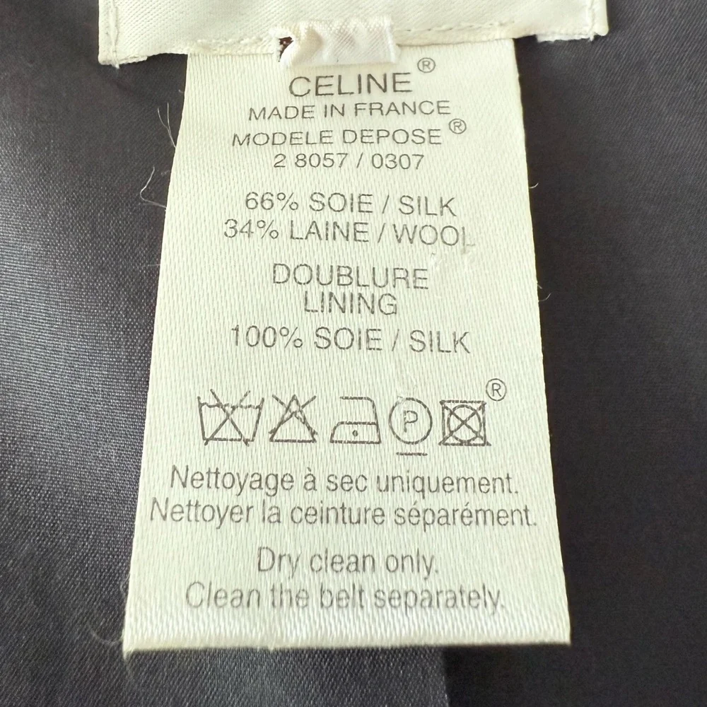 CELINE Silk Wool Blend Belted Trench Coat - Picture 14 of 16